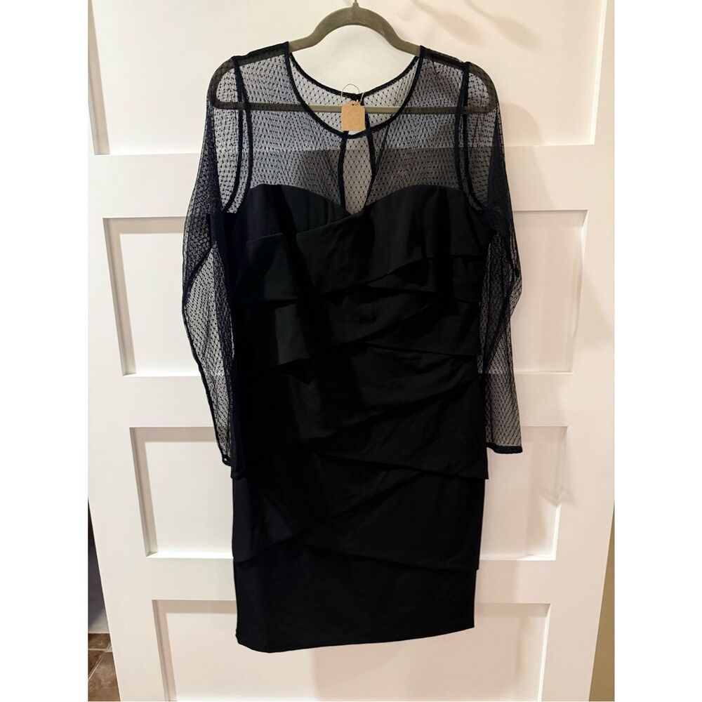 White House Black Market Black Mesh Sleeve Layered Cocktail Dress